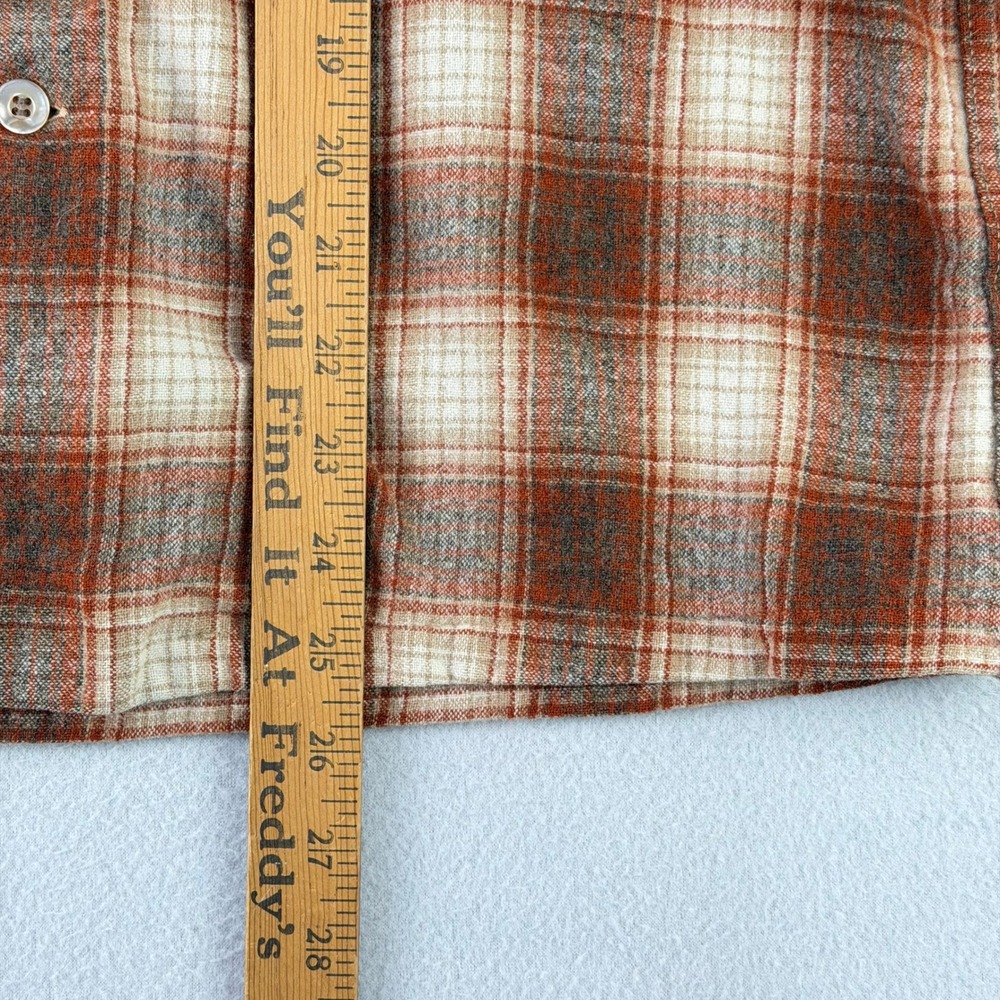 VTG 70s Pendleton Board Shirt Mens S-M Rust Plaid Long Sleeve Loop Collar USA - Picture 11 of 14